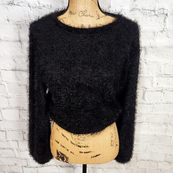 Altard State scoop neck sweater top Sz S black fuzy long sleeve ACL - Picture 1 of 5